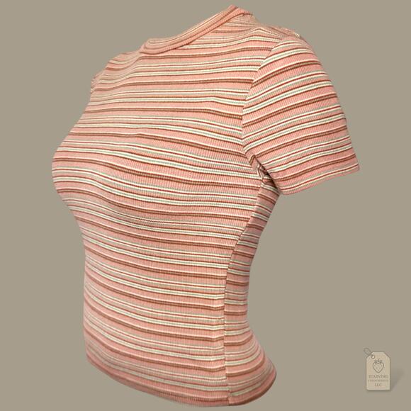 3 Girls Striped Ribbed Crop Top | Retro Y2K Fitted Tee - Picture 3 of 8